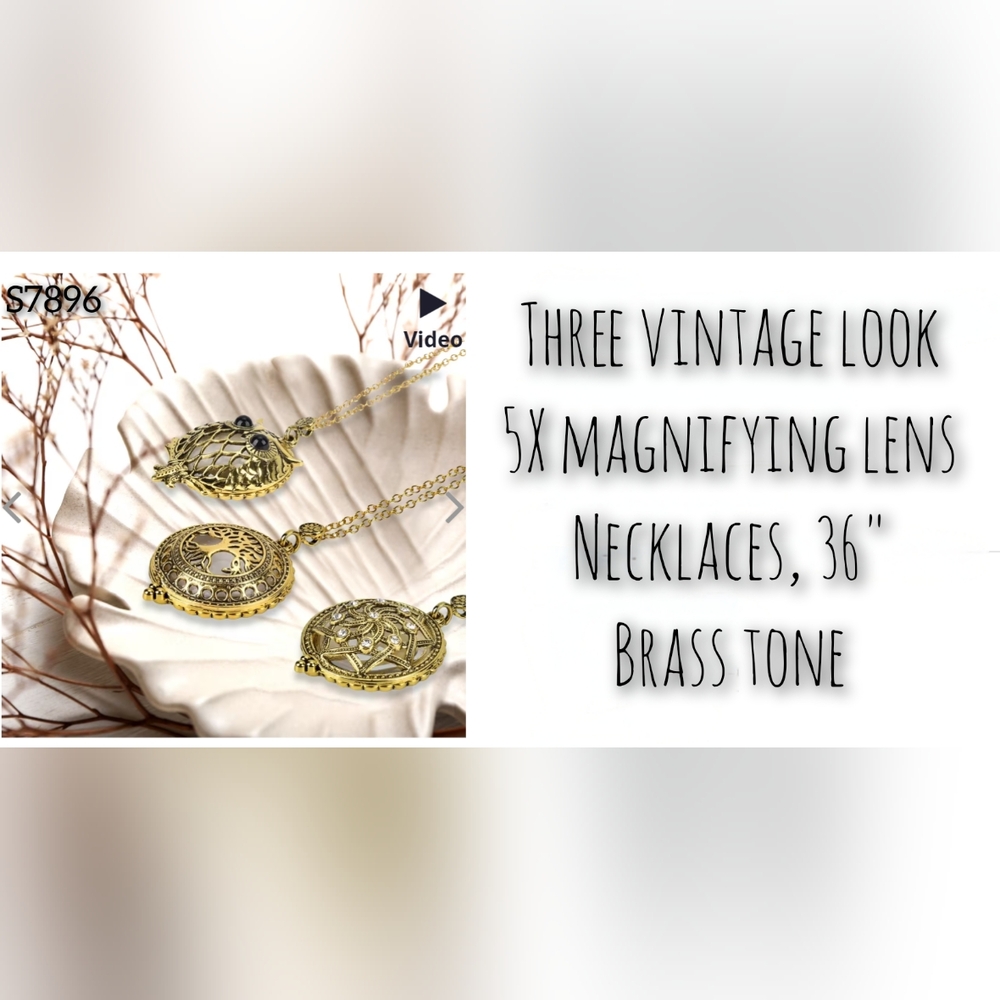 Three vintage look 5X magnifying lens necklaces, 36", $12 each!